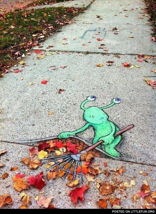Cool street art. Green alien.