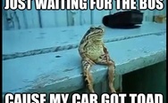 Just waiting for the bus, cause my car got toad.