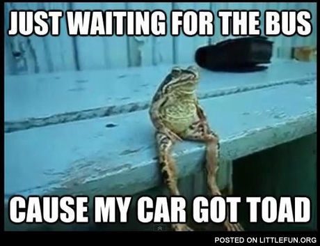 Just waiting for the bus, cause my car got toad.