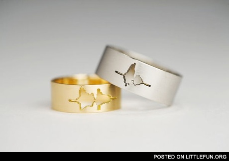 Waveform wedding rings using the couple’s own voice, ”I do”
