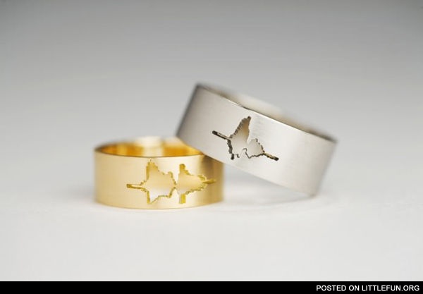 Waveform wedding rings using the couple’s own voice, ”I do”