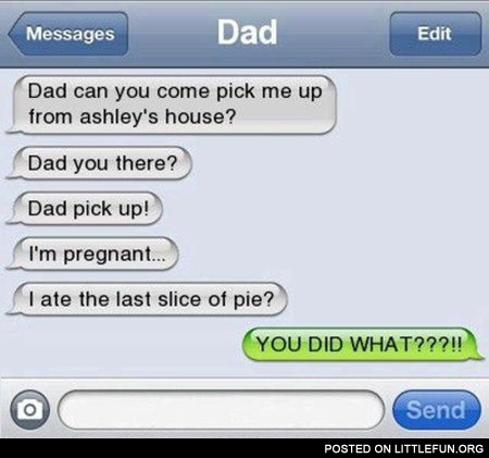 iPhone sms: Dad can you pick me up from Ashley's house