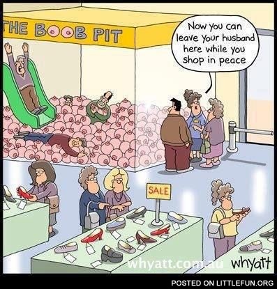 At the mall. The boob pit.