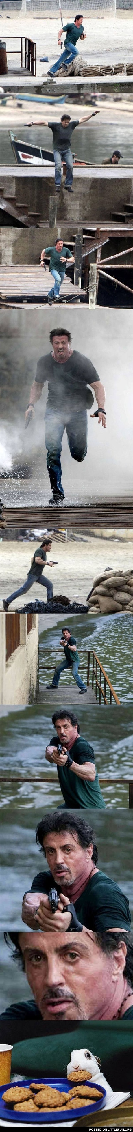 Saving The Day. Sylvester Stallone, the rabbit and cookies.