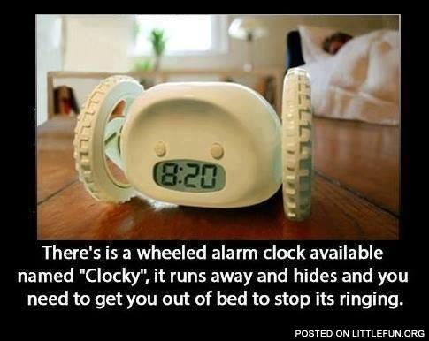 Wheeled alarm clock
