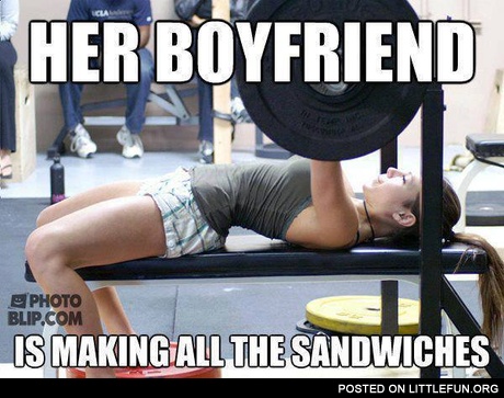 Her boyfriend is making all the sandwiches