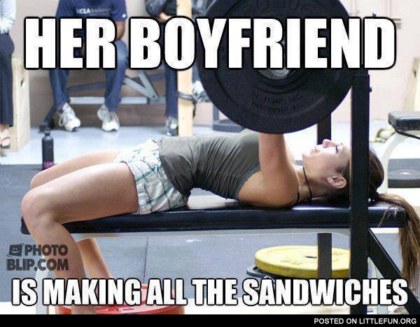 Her boyfriend is making all the sandwiches