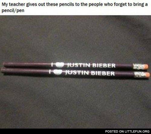 My teacher gives out these pencils to the people who forget to bring a pencil/pen