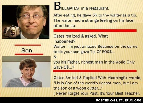 Bill Gates and his son in a restaurant