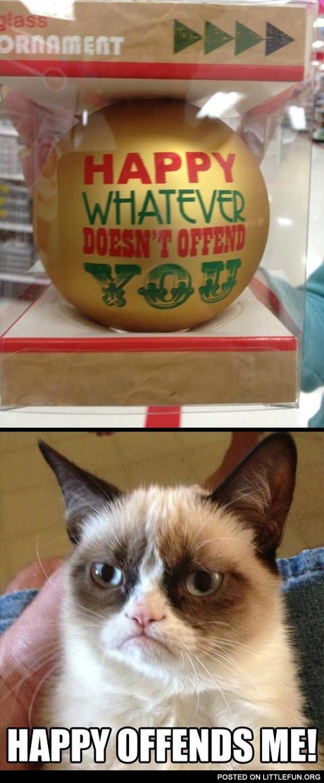 Grumpy cat and Christmas ball. Happy whatever doesn't offend you.