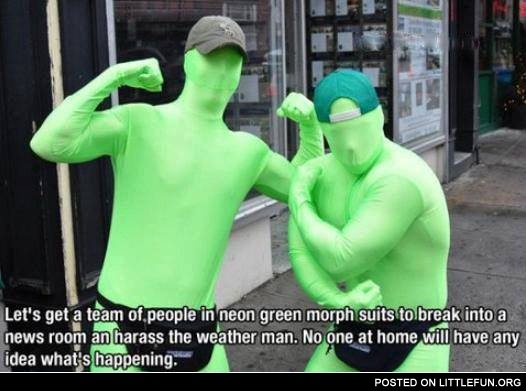 People in neon green morph suits