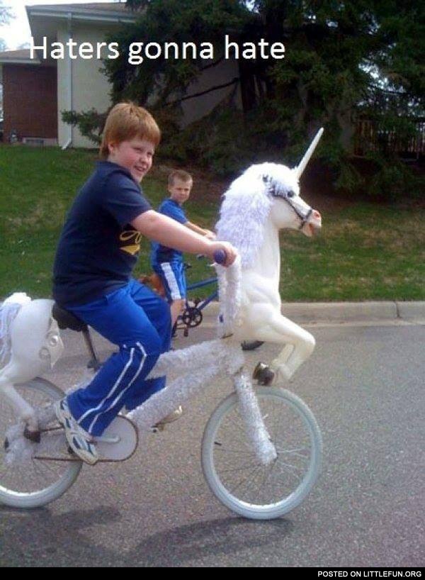 Haters gonna hate. Unicorn bike.