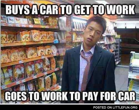 Buys a car to get to work