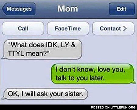 What does IDK, LY, TTYL mean?