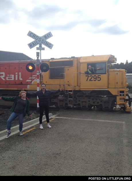 Train driver photobomb
