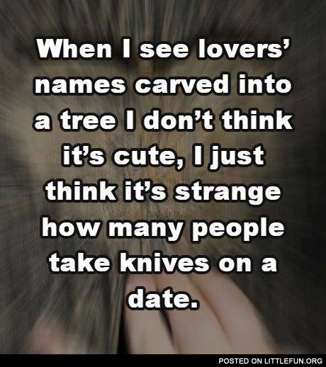 When I see lovers' names carved into a tree