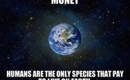 Money, humans are the only species that pay to live on Earth