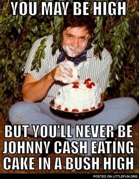 Johnny Cash eating cake in a bush