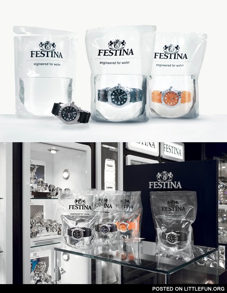 These diving watches by Festina Profundo are packaged and sold in clear bags filled with distilled water