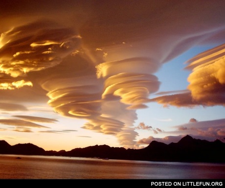 Beautiful spiral clouds above South Georgia island