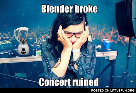 Poor Skrillex. Blender broke, concert ruined.
