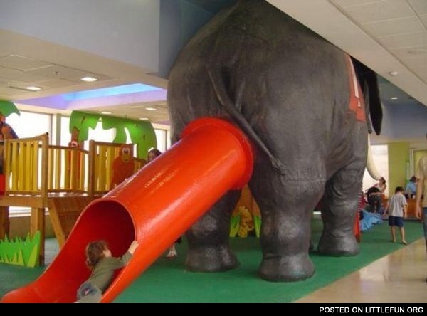 Elephant slide. Poor children.