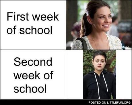 First week of school vs. second week of school on Mila Kunis example