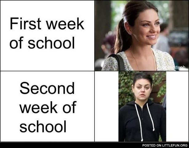 First week of school vs. second week of school on Mila Kunis example