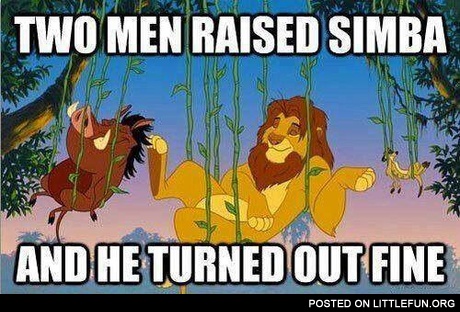 Two men raised Simba and he turned out fine