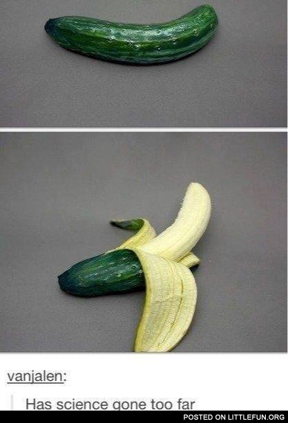 Science gone too far. Banana in cucumber.