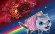 Nyan Cat vs. Tac Nayn (a.k.a. Waffle Cat) Art by J.R. Barker