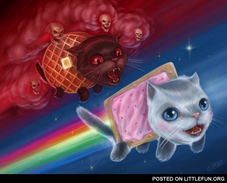 Nyan Cat vs. Tac Nayn (a.k.a. Waffle Cat) Art by J.R. Barker