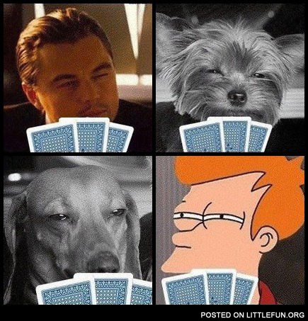 Fry, Leonardo DiCaprio, and stoned dogs playing poker