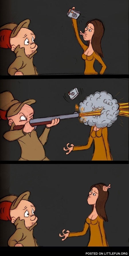 Elmer Fudd hunts duck with photocamera