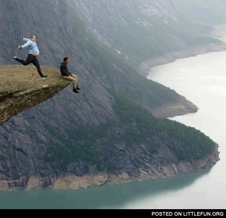 Trolltunga, Norway. Just funny photoshop.