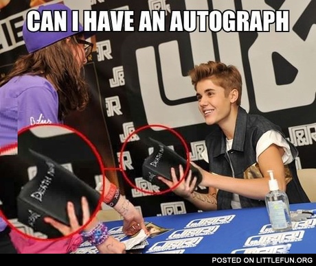 Can I have an autograph? Justin Bieber and Death note