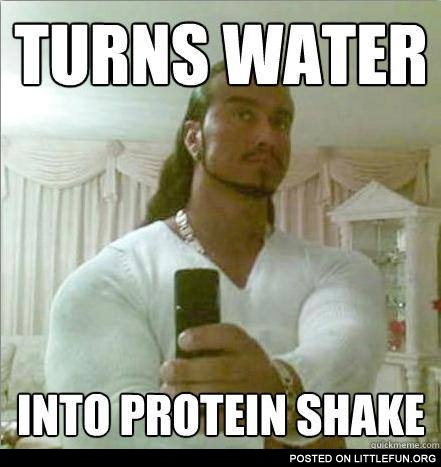 Turns water into protein shake