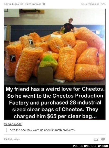 28 industrial sized clear bags of Cheetos