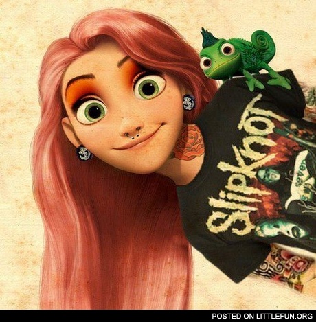 Rapunzel in a Slipknot T-shirt