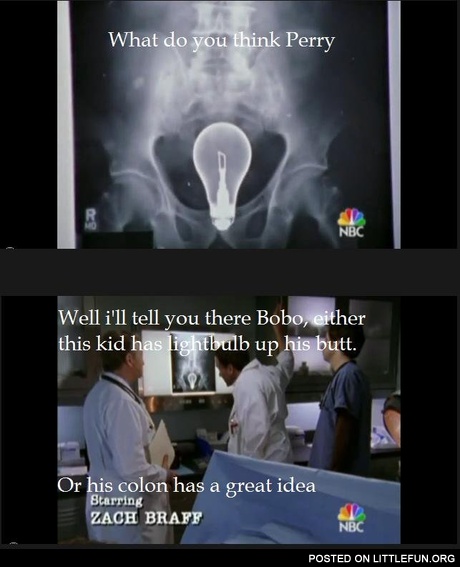 Either this kid has a lightbulb up his butt or his colon has a great idea