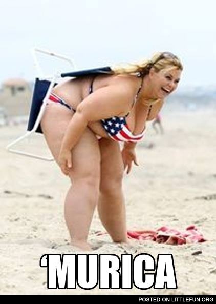 Fat woman stuck in the chair. 'Murica.