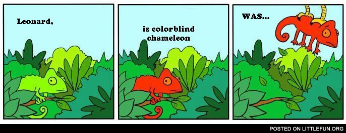 Leonard is colorblind chameleon. Was...