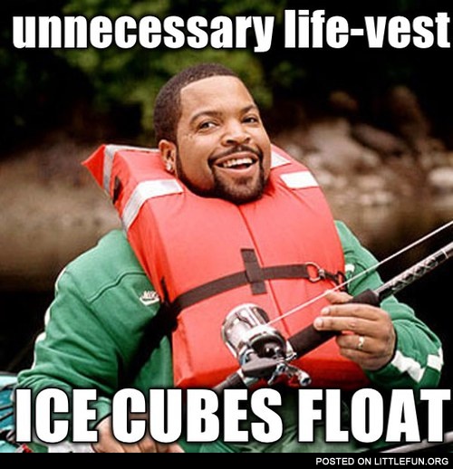 Unnecessary life-vest, ice cubes float