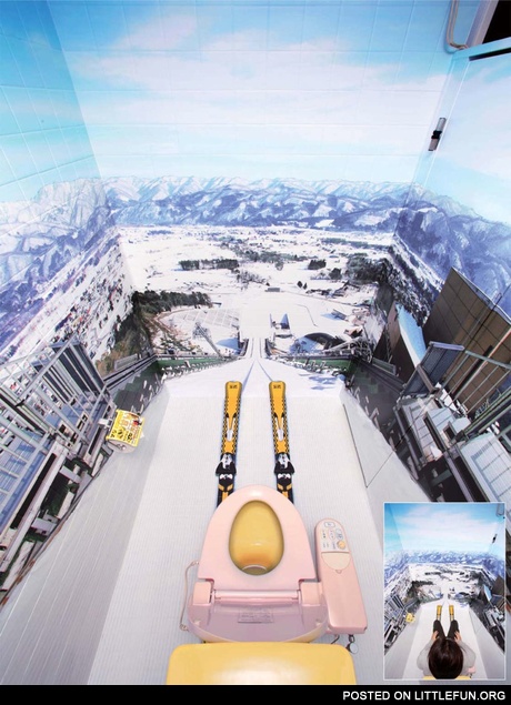 Ski jump toilet stall
