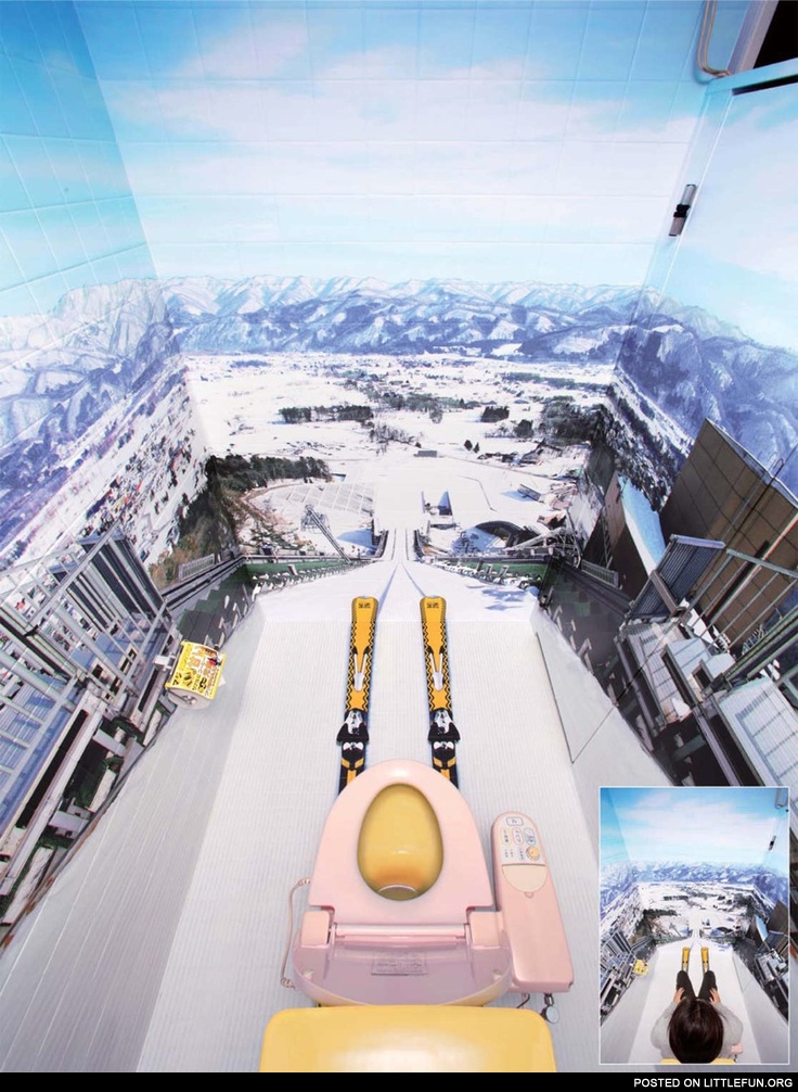 Ski jump toilet stall