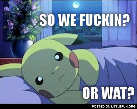 So we f**king or what? Pikachu.