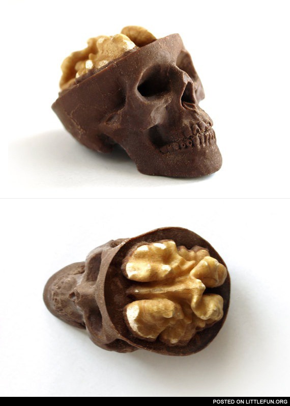 Chocolate skulls with walnuts