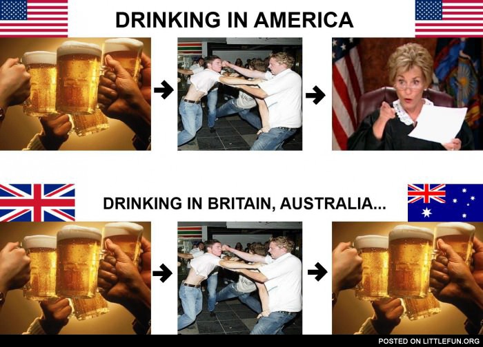 Drinking in America, in Britain, and in Australia