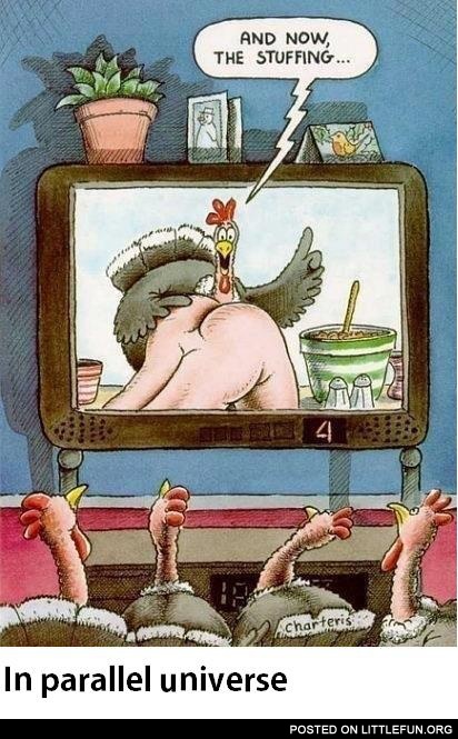 Meanwhile, in a parallel universe. And now, the stuffing.