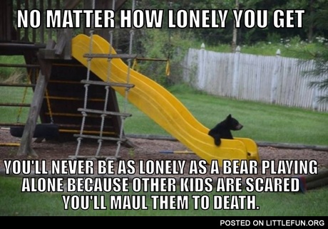 You'll never be as lonely as a bear playing alone because other kids are scared you'll maul them to death
